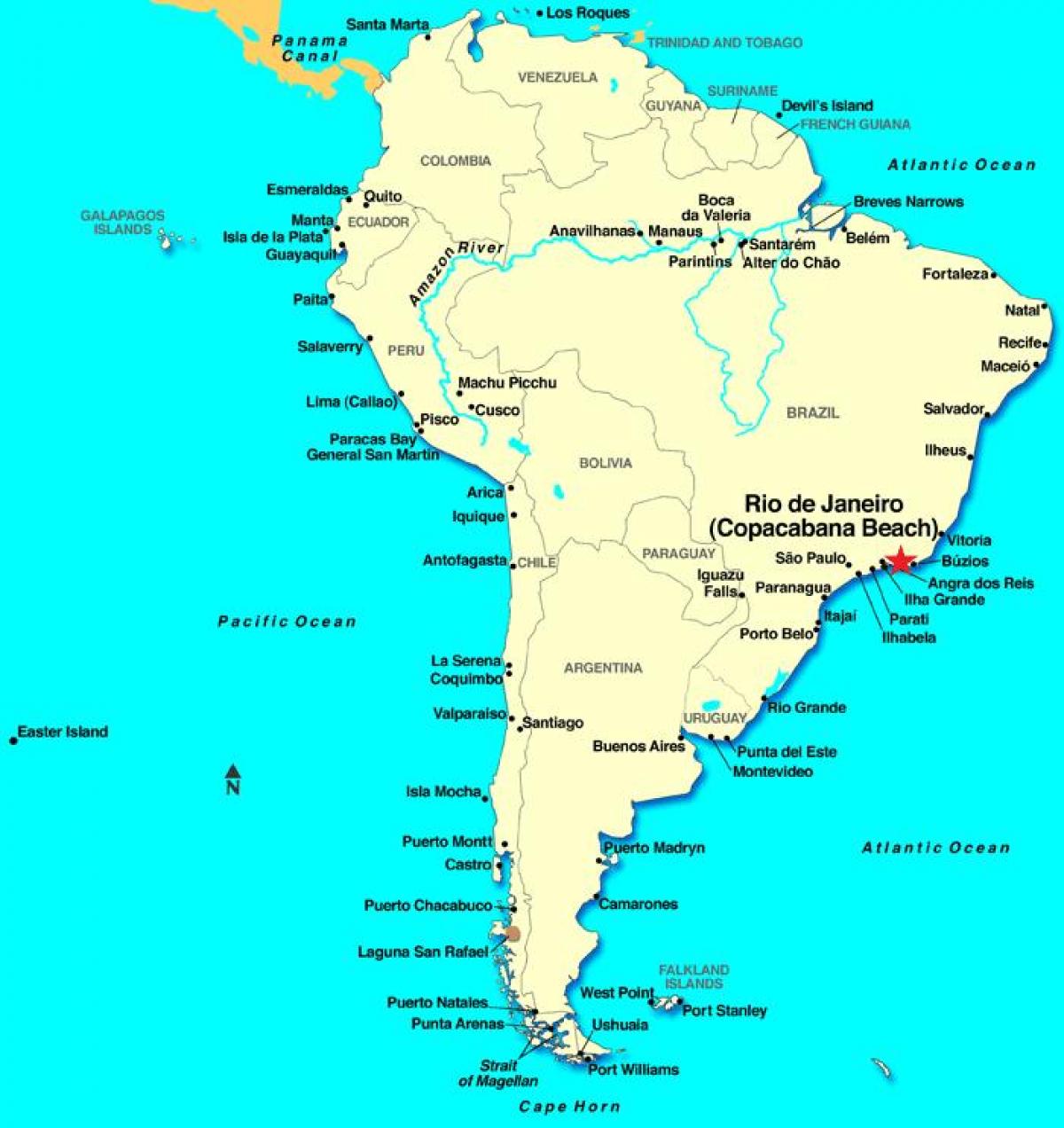 地图上的里约热内卢的南美洲