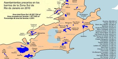 地图上的南部的贫民窟区的Rio de Janeiro